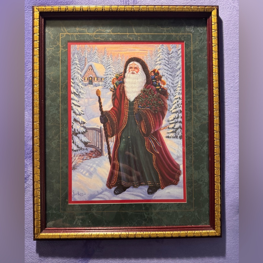 1990’s Framed Santa Claus Winter Scene Art